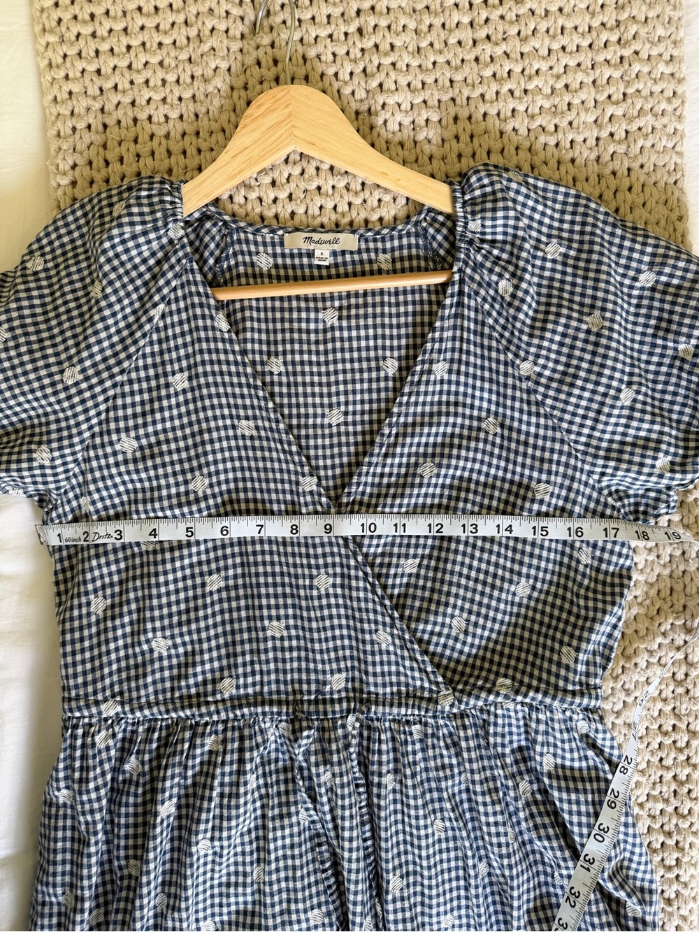 Madewell Navy and White Gingham Puff-Sleeve Midi Dress - Picture 3 of 5